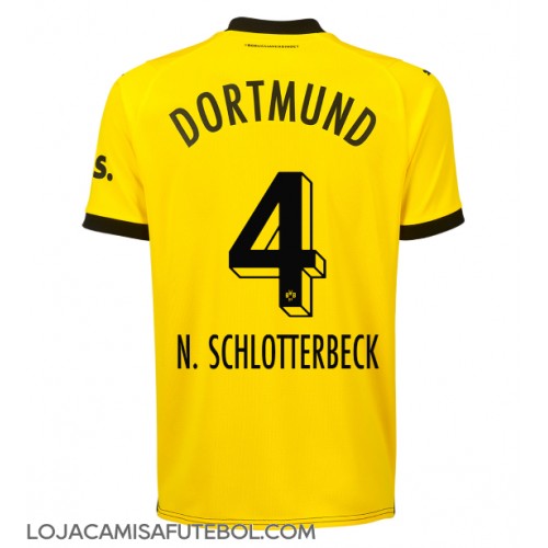 Camisa de Futebol Borussia Dortmund Nico Schlotterbeck #4 Equipamento Principal 2023-24 Manga Curta